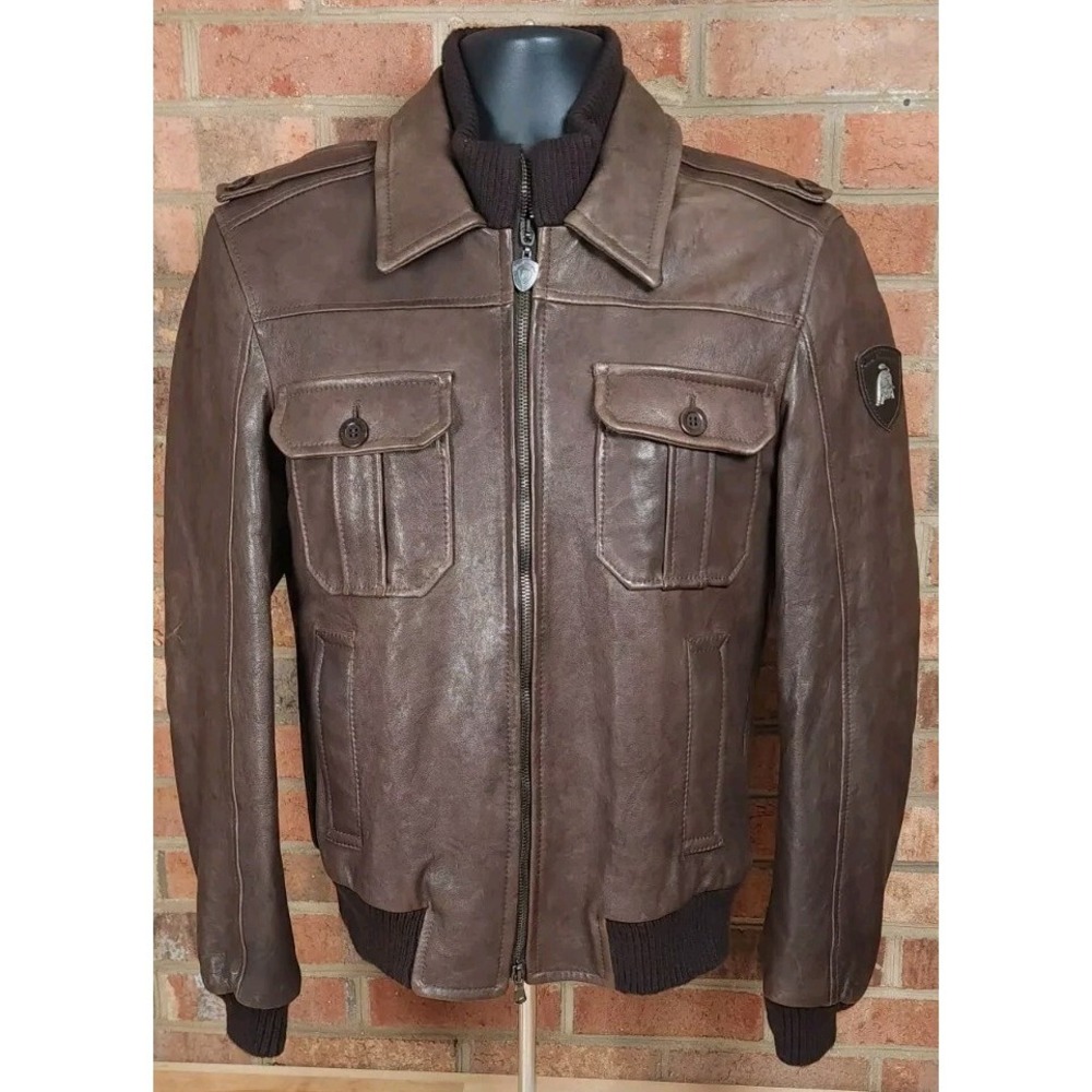Tonino Lamborghini Brown Leather Jacket Mens Size Small EU 48 Made In Italy